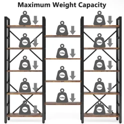 Shop Tribesigns Bookshelf, Industrial Triple Wide 14 Shelves Etagere Bookcase