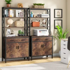 Cheap Tribesigns Bookshelf, 4-Tier Etagere Bookcase with Drawer & Cabinet