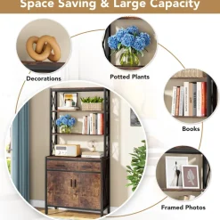 Cheap Tribesigns Bookshelf, 4-Tier Etagere Bookcase with Drawer & Cabinet