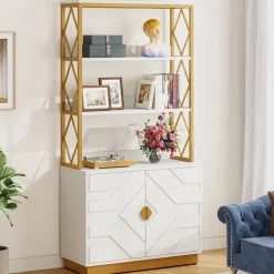 Discount Tribesigns Bookshelf with Doors, 70.9" Modern Etagere Bookcase with 3 Shelves