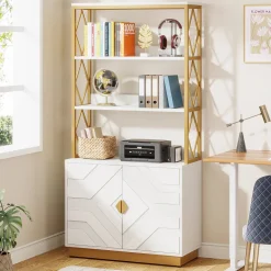 Discount Tribesigns Bookshelf with Doors, 70.9