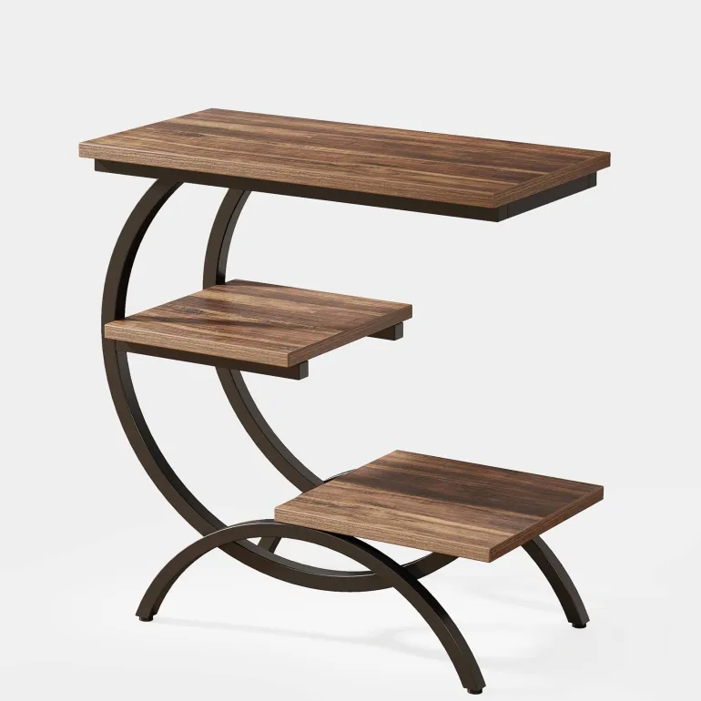 Outlet Tribesigns C - Shaped End Table, Industrial 3 - Tier Side Table for Small Space