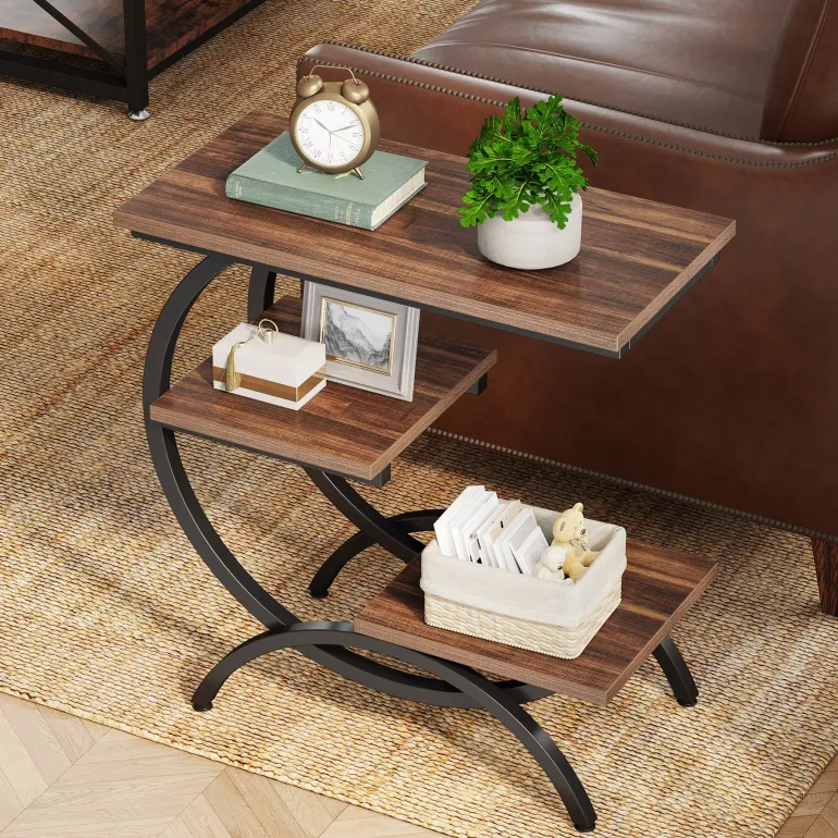 Outlet Tribesigns C - Shaped End Table, Industrial 3 - Tier Side Table for Small Space