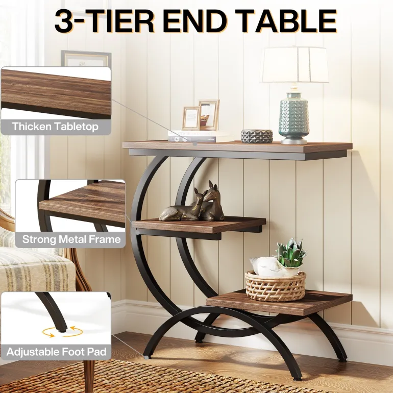 Outlet Tribesigns C - Shaped End Table, Industrial 3 - Tier Side Table for Small Space