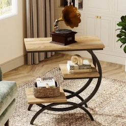 Outlet Tribesigns C - Shaped End Table, Industrial 3 - Tier Side Table for Small Space