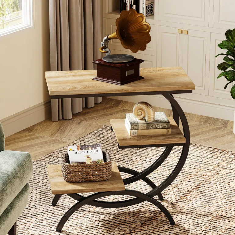 Outlet Tribesigns C - Shaped End Table, Industrial 3 - Tier Side Table for Small Space