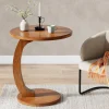 Sale Tribesigns C - Shaped End Table, Round Solid Wood Side Table for Living Room