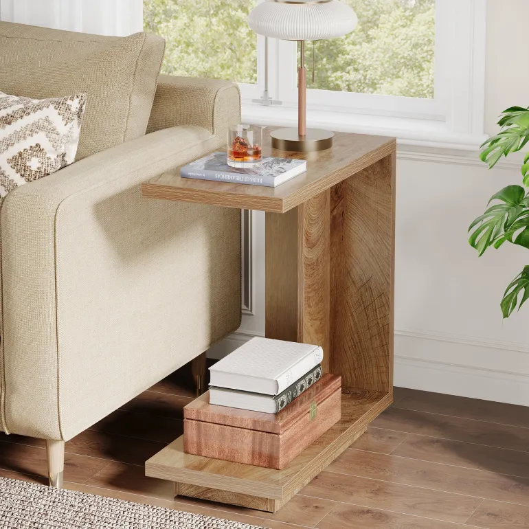 Best Tribesigns C - Shaped End Table, Wood Side Table Nightstand Bedside Table