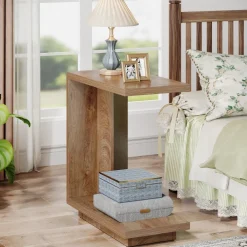 Best Tribesigns C - Shaped End Table, Wood Side Table Nightstand Bedside Table