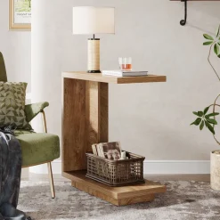 Best Tribesigns C - Shaped End Table, Wood Side Table Nightstand Bedside Table