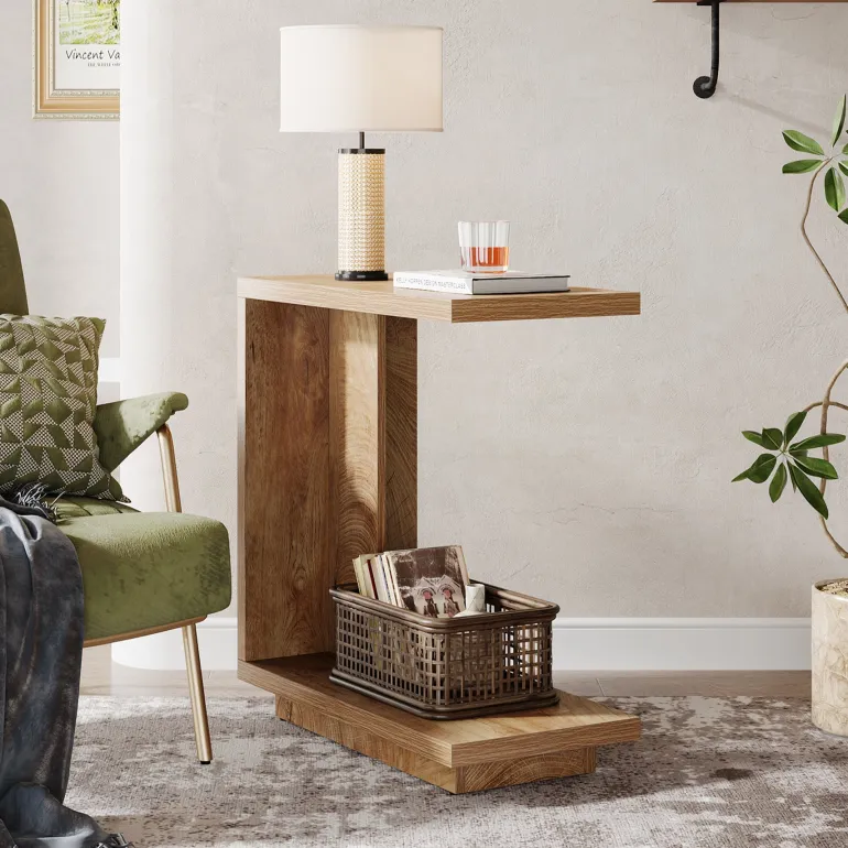 Best Tribesigns C - Shaped End Table, Wood Side Table Nightstand Bedside Table