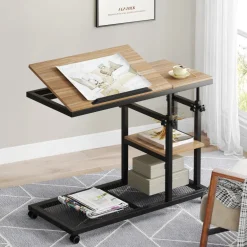 Sale Tribesigns C Table, Height Adjustable Snack Tray Table with Wheels