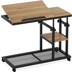 Sale Tribesigns C Table, Height Adjustable Snack Tray Table with Wheels