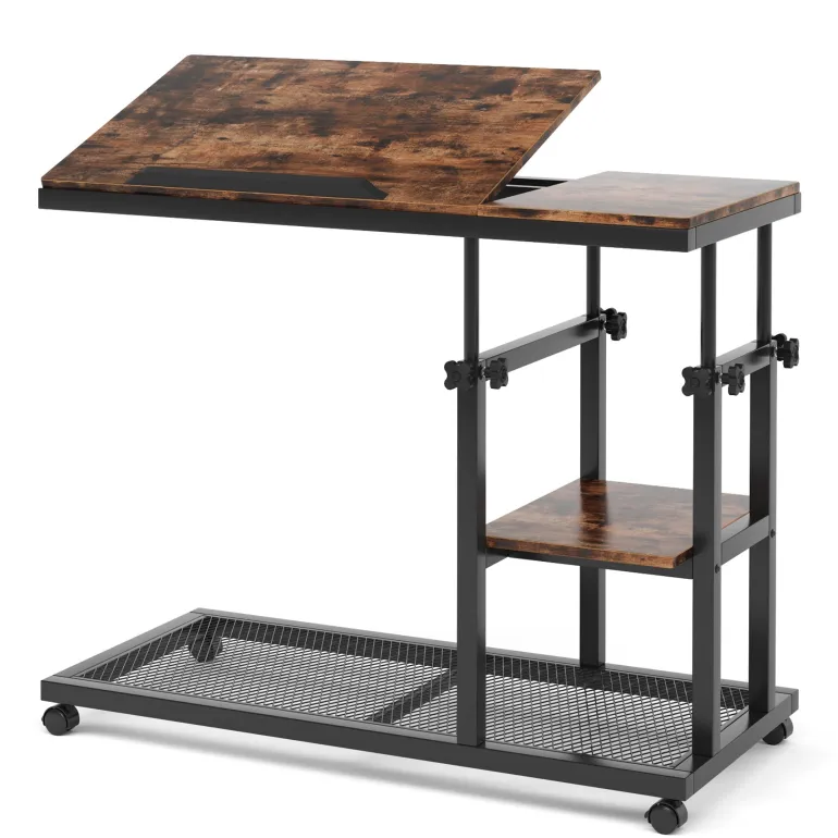 Sale Tribesigns C Table, Height Adjustable Snack Tray Table with Wheels
