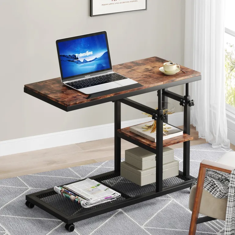 Sale Tribesigns C Table, Height Adjustable Snack Tray Table with Wheels