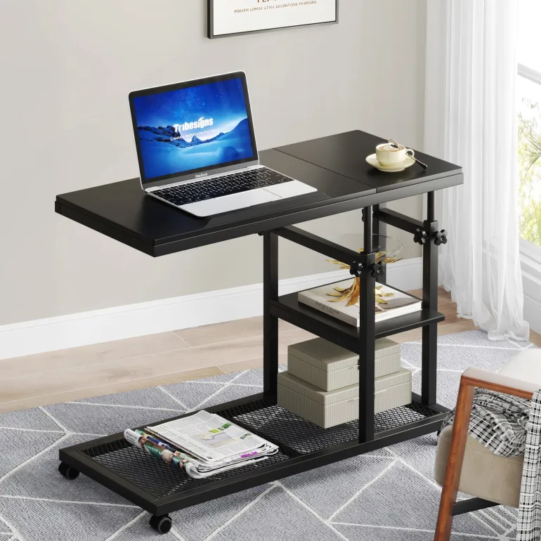 Sale Tribesigns C Table, Height Adjustable Snack Tray Table with Wheels