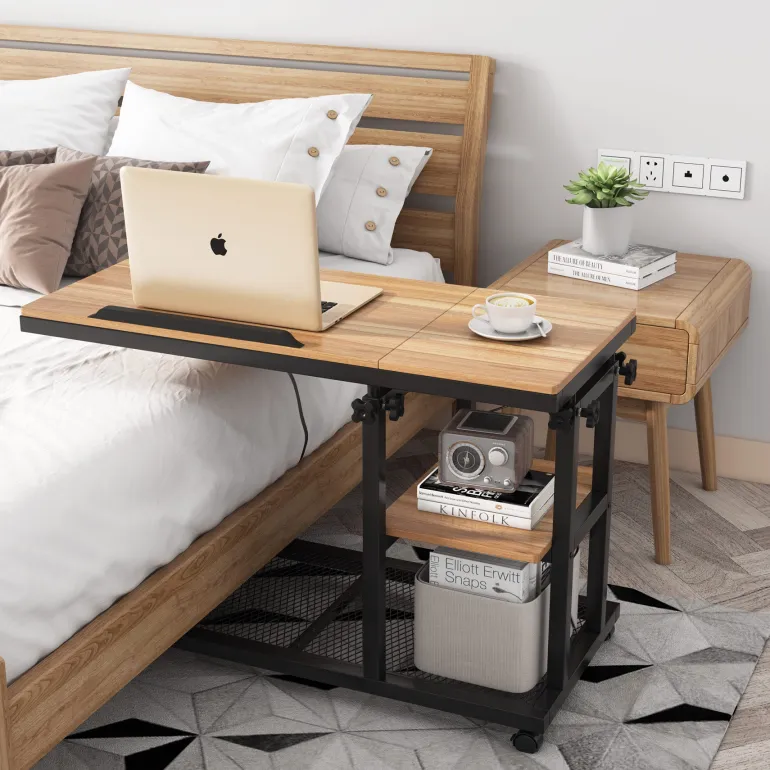 Sale Tribesigns C Table, Height Adjustable Snack Tray Table with Wheels