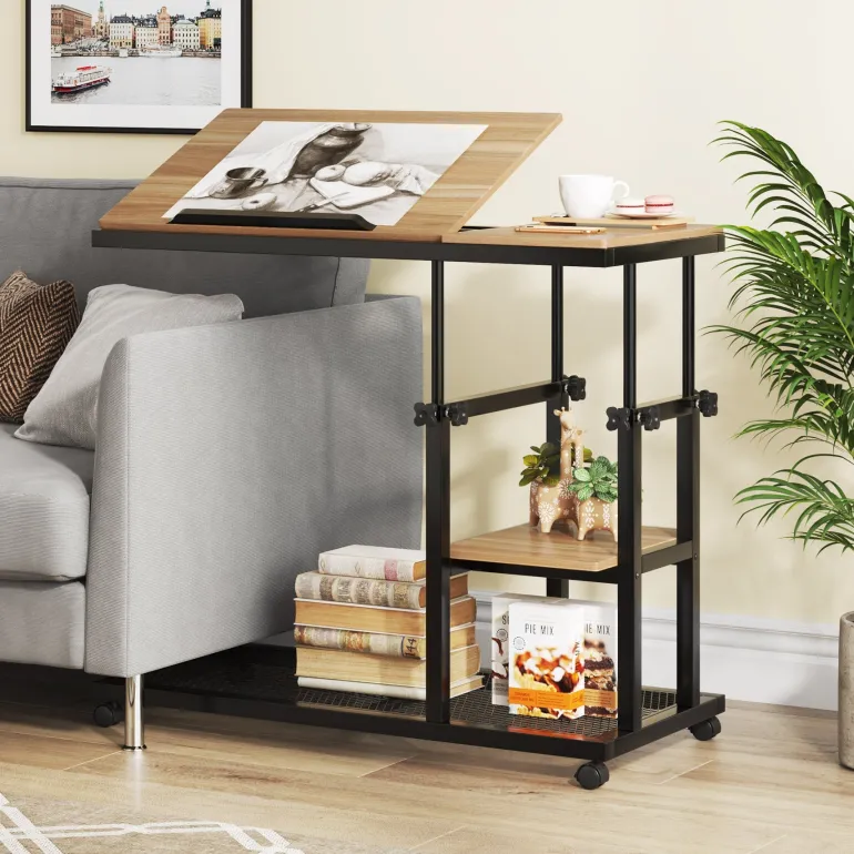 Sale Tribesigns C Table, Height Adjustable Snack Tray Table with Wheels