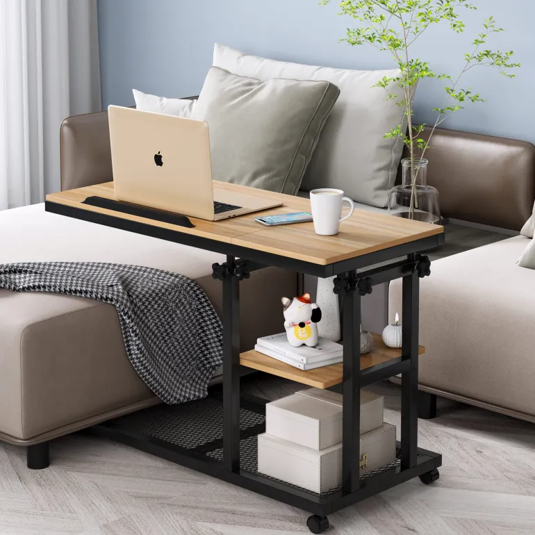 Sale Tribesigns C Table, Height Adjustable Snack Tray Table with Wheels