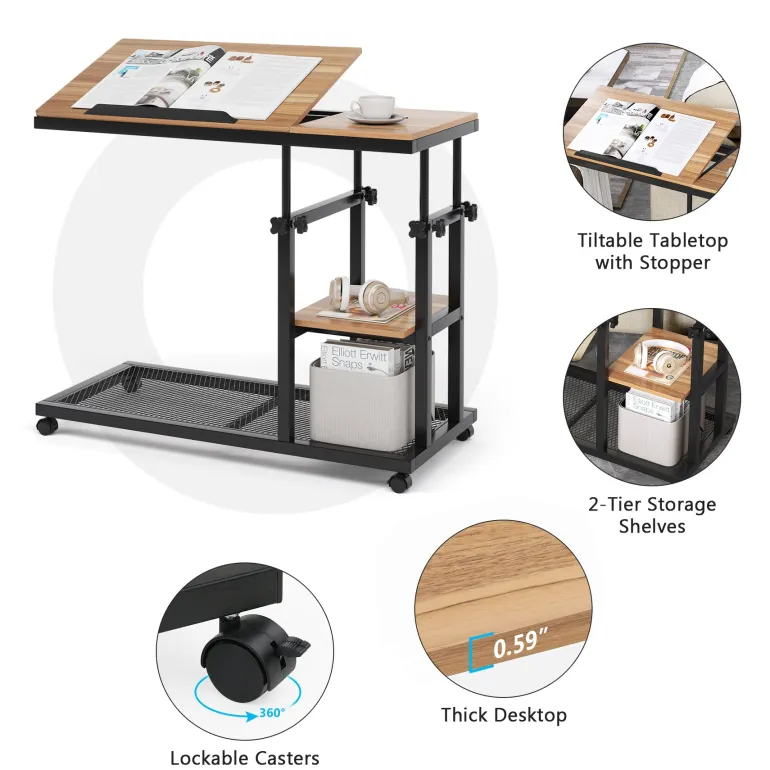 Sale Tribesigns C Table, Height Adjustable Snack Tray Table with Wheels