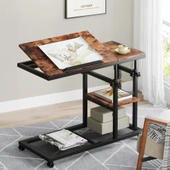Sale Tribesigns C Table, Height Adjustable Snack Tray Table with Wheels
