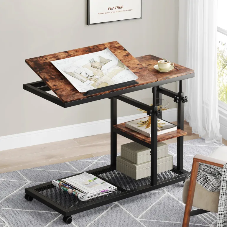 Sale Tribesigns C Table, Height Adjustable Snack Tray Table with Wheels