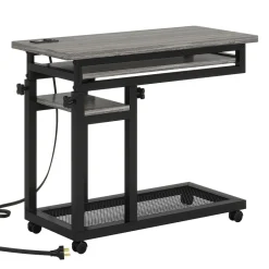Online Tribesigns C Table, Mobile Portable Desk Side Table with Power Outlet
