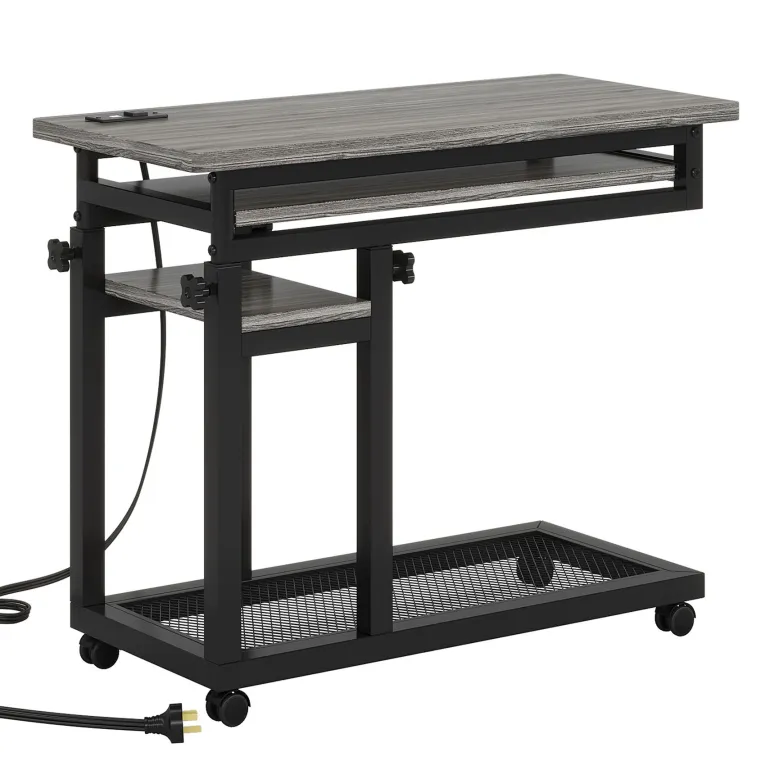 Online Tribesigns C Table, Mobile Portable Desk Side Table with Power Outlet