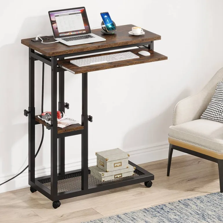 Online Tribesigns C Table, Mobile Portable Desk Side Table with Power Outlet