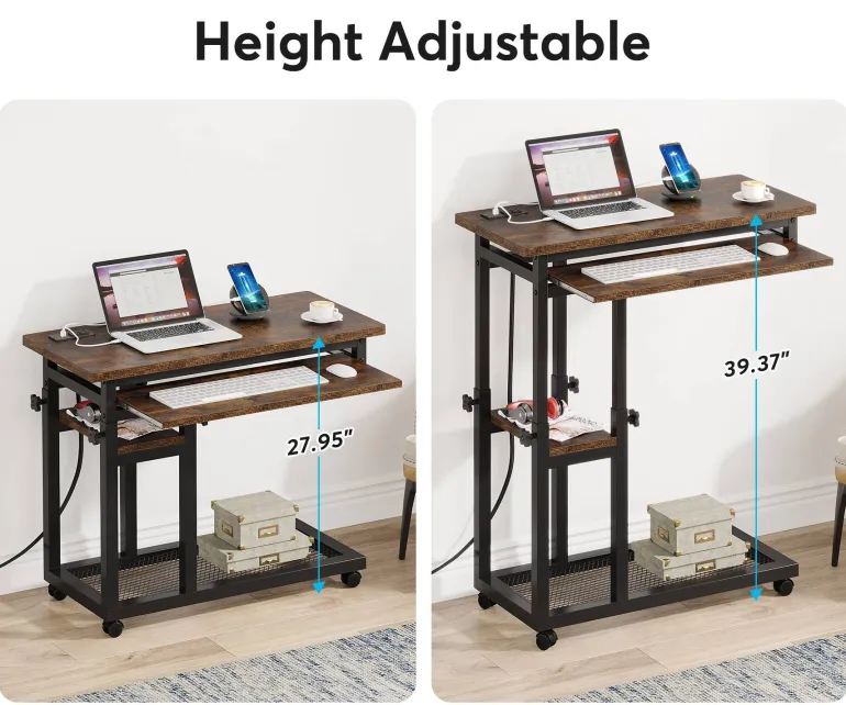 Online Tribesigns C Table, Mobile Portable Desk Side Table with Power Outlet