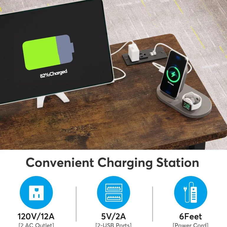 Online Tribesigns C Table, Mobile Portable Desk Side Table with Power Outlet