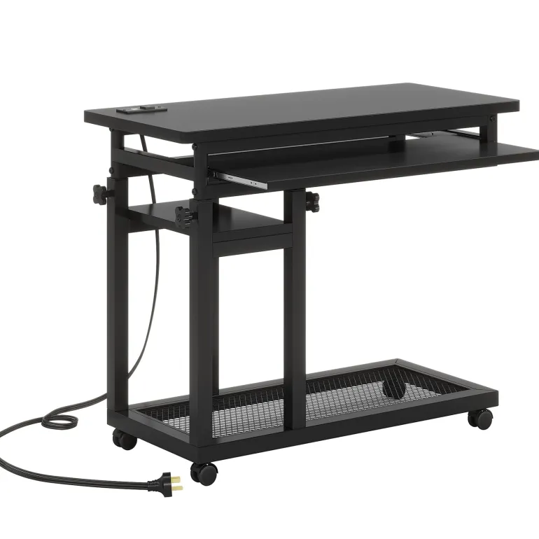 Online Tribesigns C Table, Mobile Portable Desk Side Table with Power Outlet
