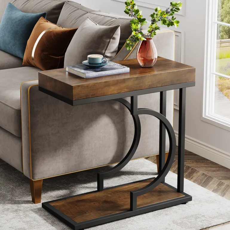 Clearance Tribesigns C Table, Modern End Table Bedside Table with Metal Frame