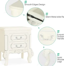 New Tribesigns Carved Nightstand, White Bedside Table End Table with 2 Drawers