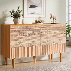 Clearance Tribesigns Chest of Drawers, Farmhouse Dresser Storage with 6 drawers