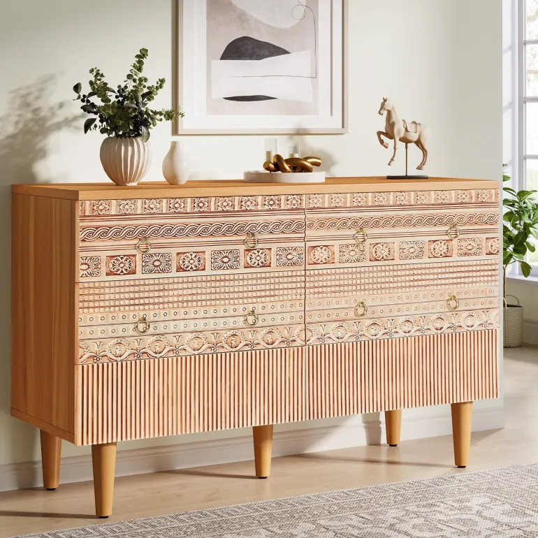 Clearance Tribesigns Chest of Drawers, Farmhouse Dresser Storage with 6 drawers