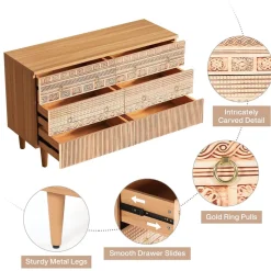 Clearance Tribesigns Chest of Drawers, Farmhouse Dresser Storage with 6 drawers