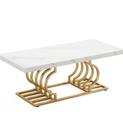Hot Tribesigns Coffee Table, 47" Faux Marble Cocktail Table with Geometric Frame