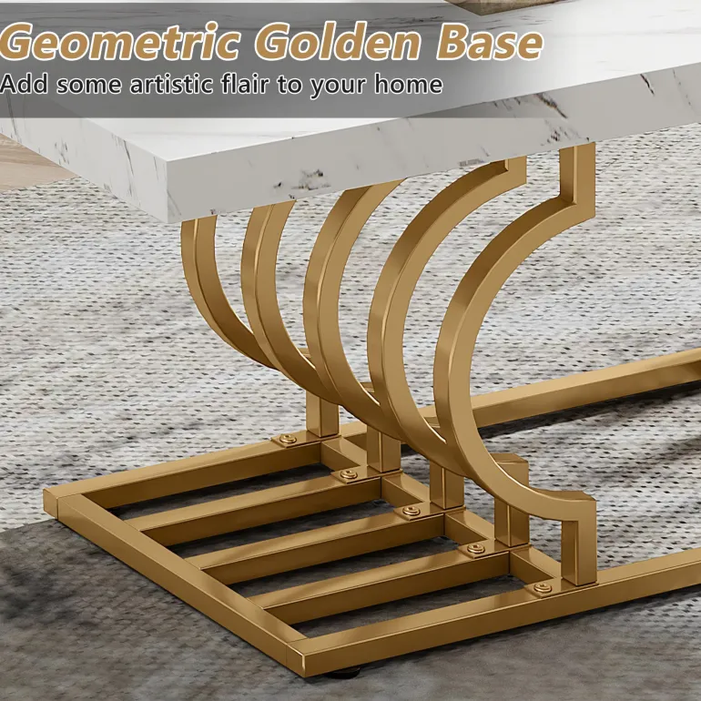 Hot Tribesigns Coffee Table, 47" Faux Marble Cocktail Table with Geometric Frame