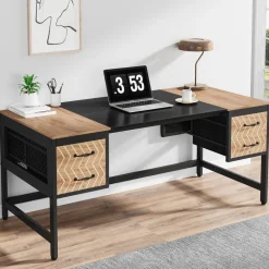 Hot Tribesigns Computer Desk, 63" Executive Desk Writing Table with 4 Storage Drawers