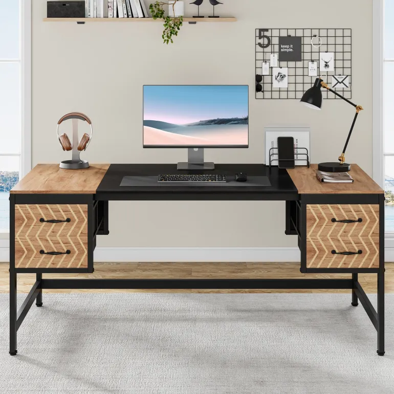 Hot Tribesigns Computer Desk, 63" Executive Desk Writing Table with 4 Storage Drawers