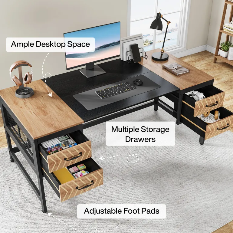 Hot Tribesigns Computer Desk, 63" Executive Desk Writing Table with 4 Storage Drawers