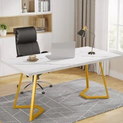 Shop Tribesigns Computer Desk, 55" Faux Marble Study Desk Office Table