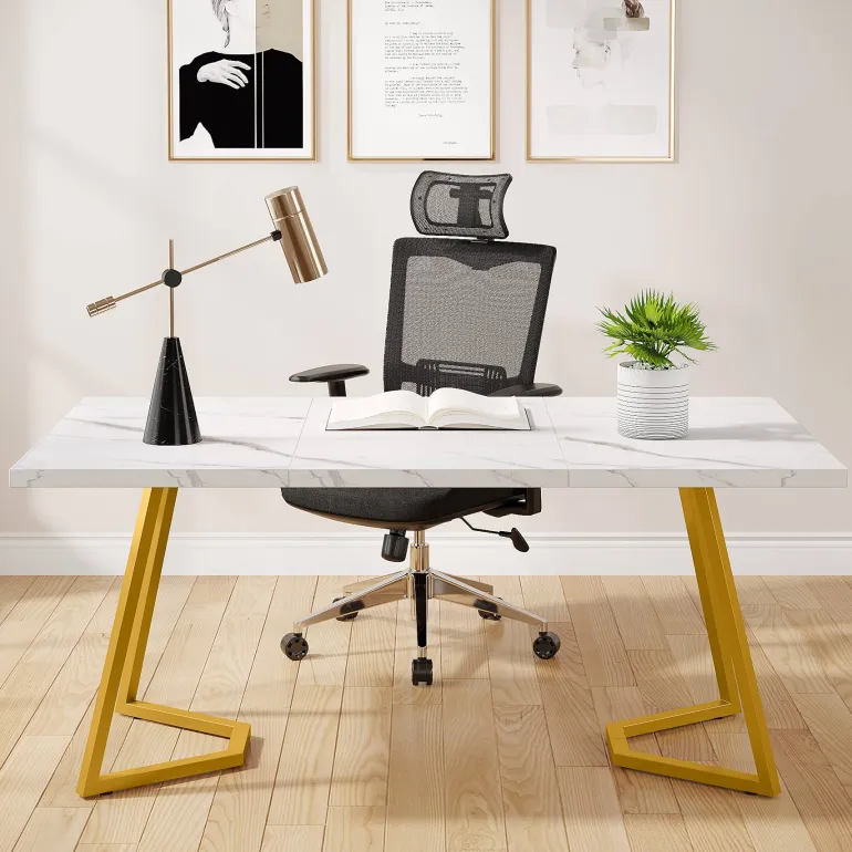 Shop Tribesigns Computer Desk, 55" Faux Marble Study Desk Office Table