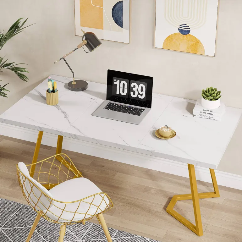 Shop Tribesigns Computer Desk, 55" Faux Marble Study Desk Office Table