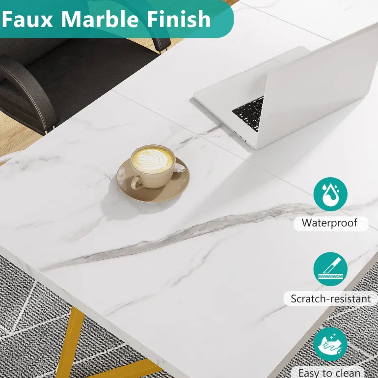 Shop Tribesigns Computer Desk, 55" Faux Marble Study Desk Office Table