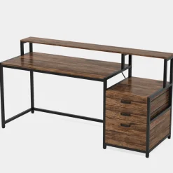 New Tribesigns Computer Desk, 63" Home Office Desk with Drawers & Monitor Stand