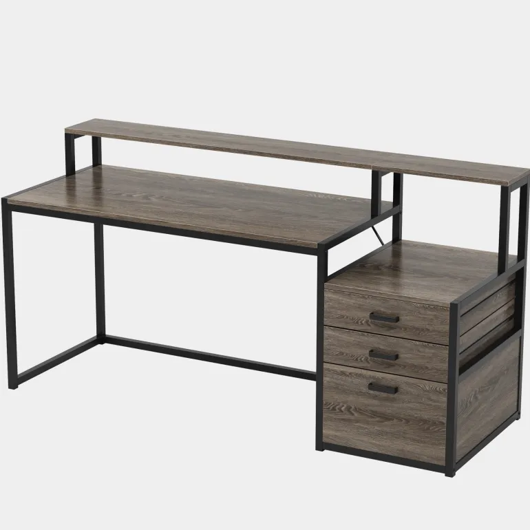 New Tribesigns Computer Desk, 63" Home Office Desk with Drawers & Monitor Stand