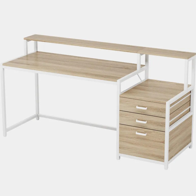 New Tribesigns Computer Desk, 63" Home Office Desk with Drawers & Monitor Stand