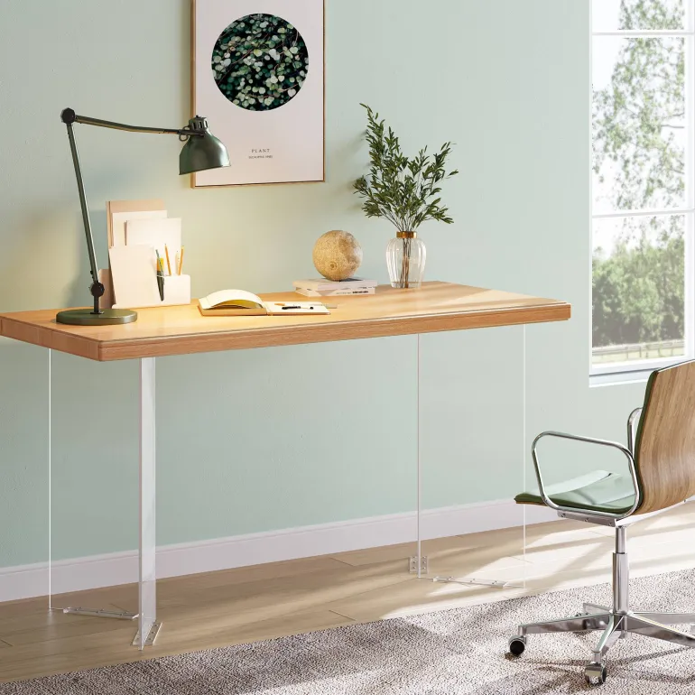 Discount Tribesigns Computer Desk, 55" Modern Study Writing Table with Acrylic Legs